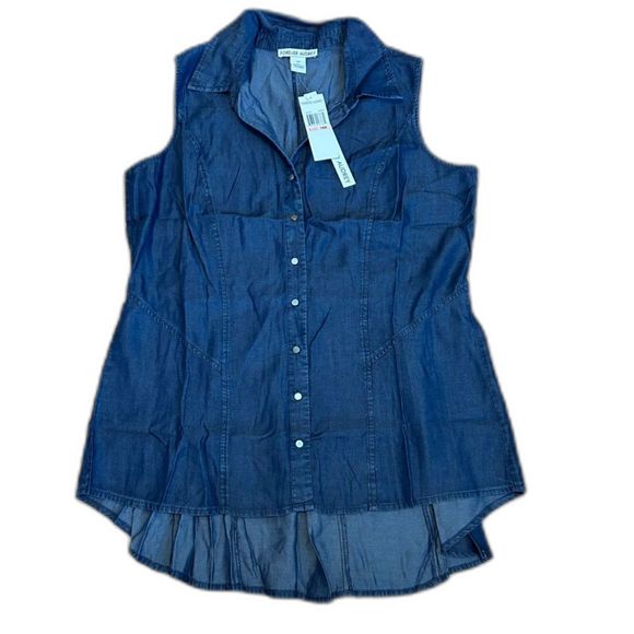 New with Tags Forever Audrey Sleeveless Plus Size Chambray Blouse size 14W C25 - Picture 2 of 7